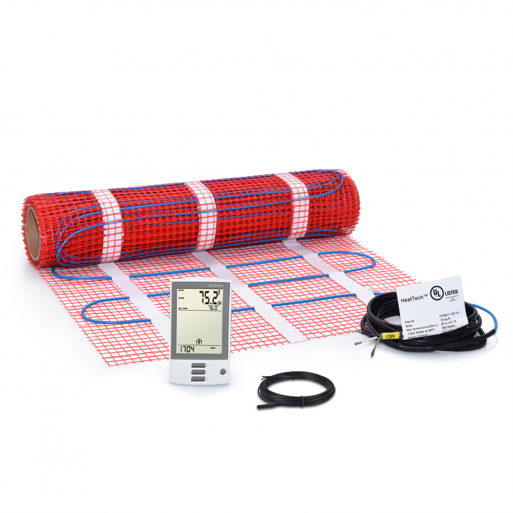 15 sqft, 120V Electric Floor Heating Mat Kit w/ GFCI Thermostat HeatTech