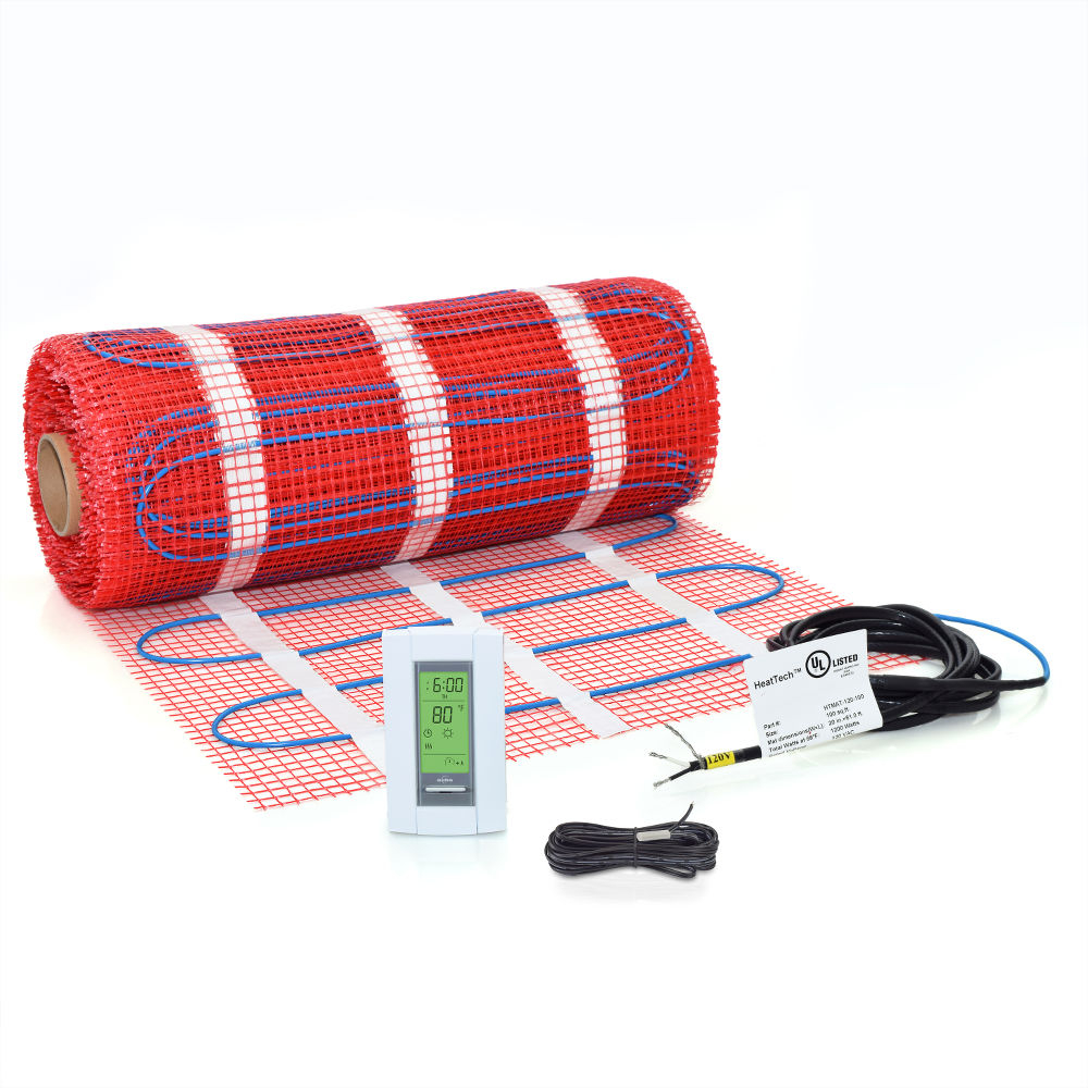 100sqft Electric Radiant Heat Mat Kit 240V w/ GFCI Thermostat